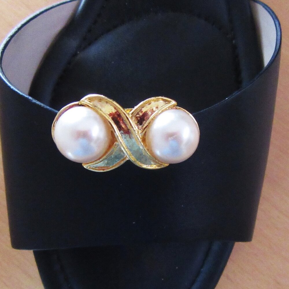 Vintage MCM white faux pearl & gold tone metal shoe clips by Added Extras NYC
